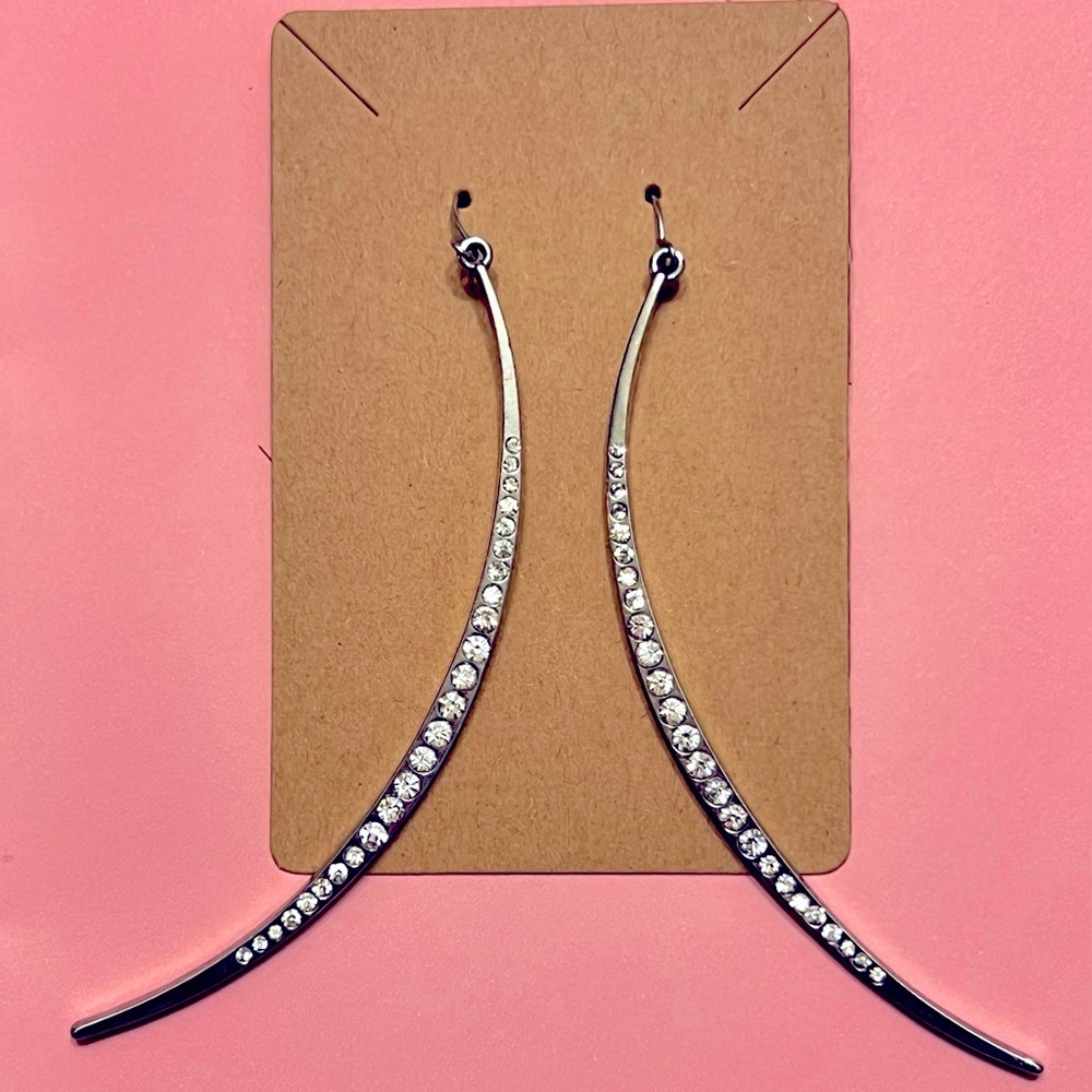 Silver Curved Crystal Drop Earrings